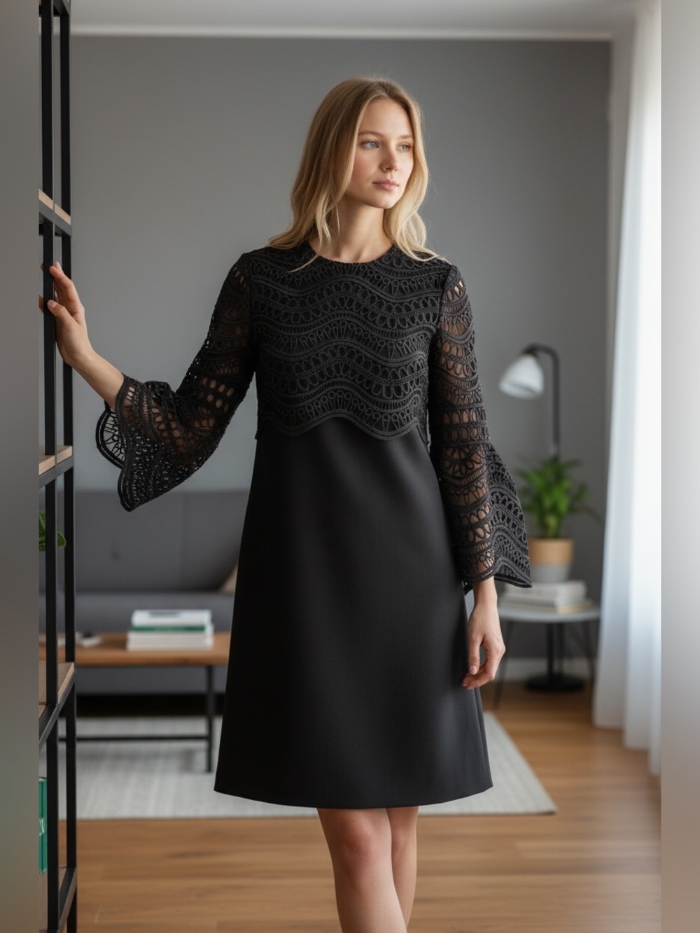 Lela Rose New Guipure Wave Lace Dress In Black Size 8 $1,595.00.
